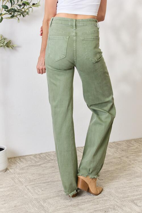 RISEN Raw Hem Wide-Leg Jeans in Sage