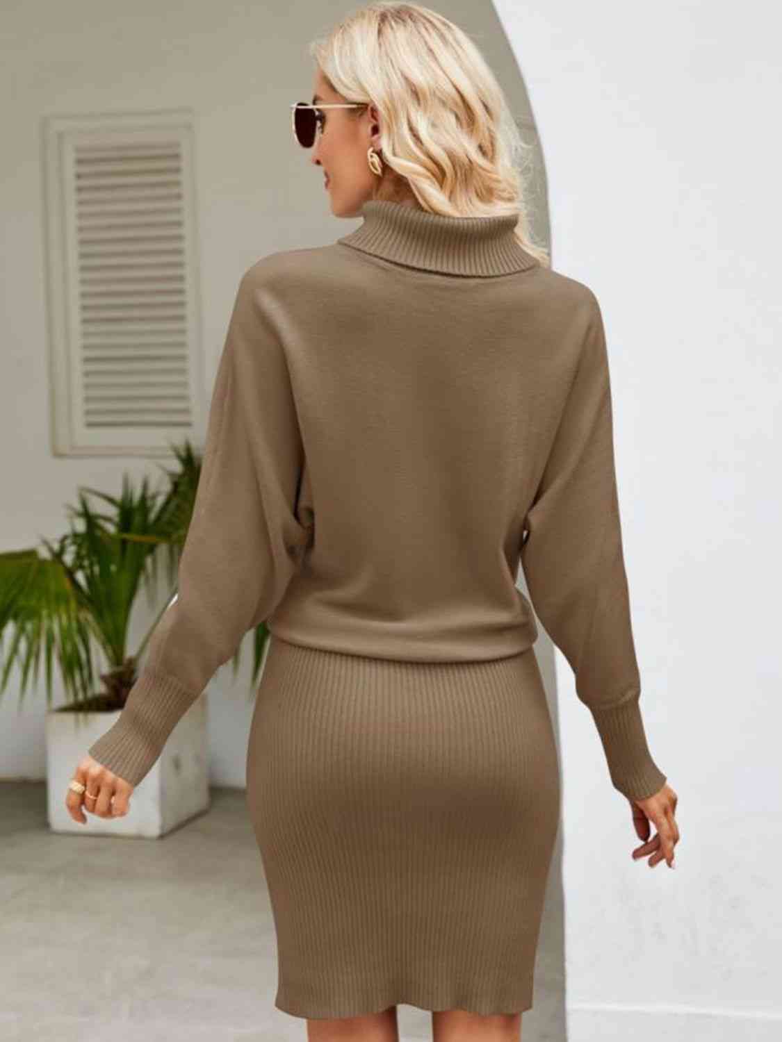 Turtle Neck Long Sleeve Dolman Sweater Dress - 4 Color Options