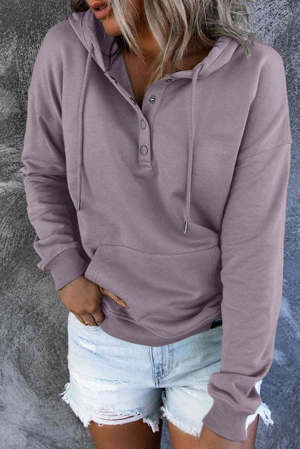 Snap Placket Soft Hoodie - 9 Color Options