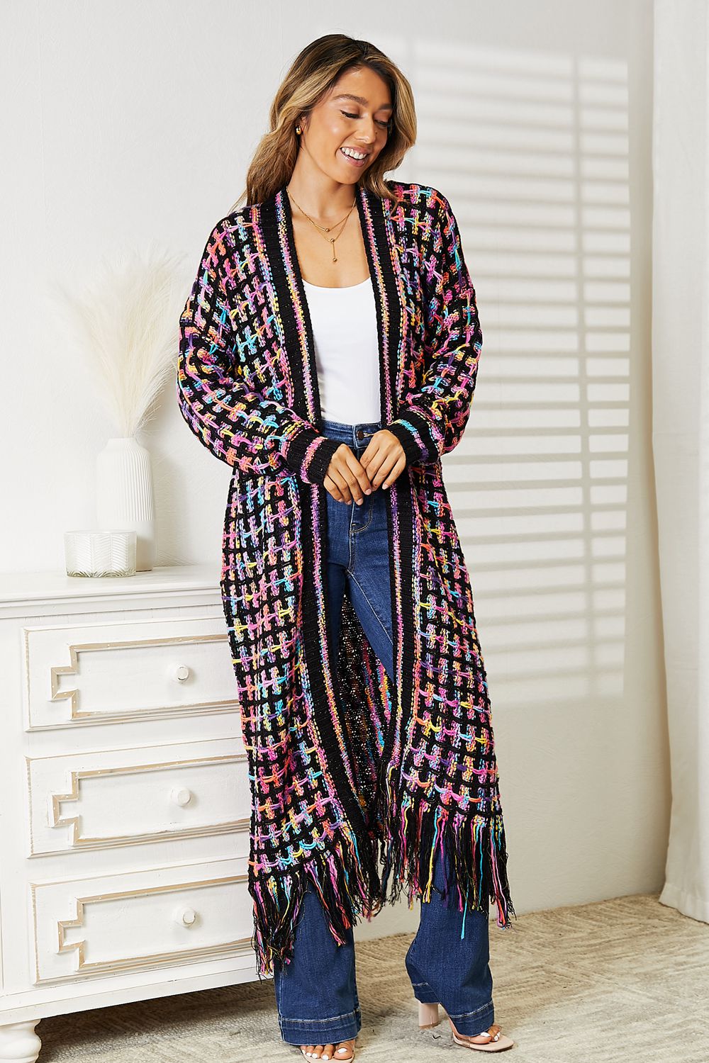 Black Multi Fringe Duster Cardigan