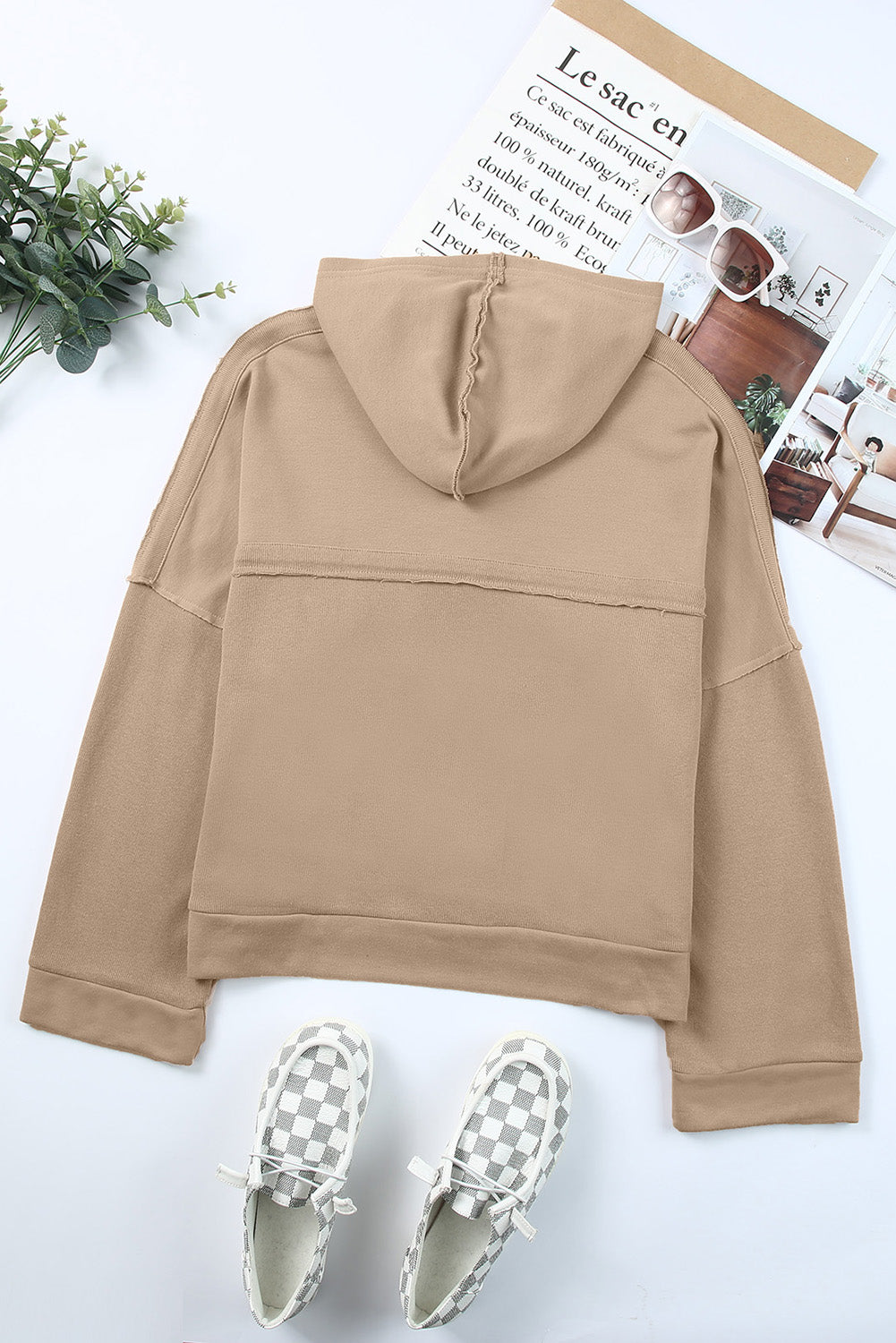 Button Placket Dropped Shoulder Hoodie - 12 Color Options