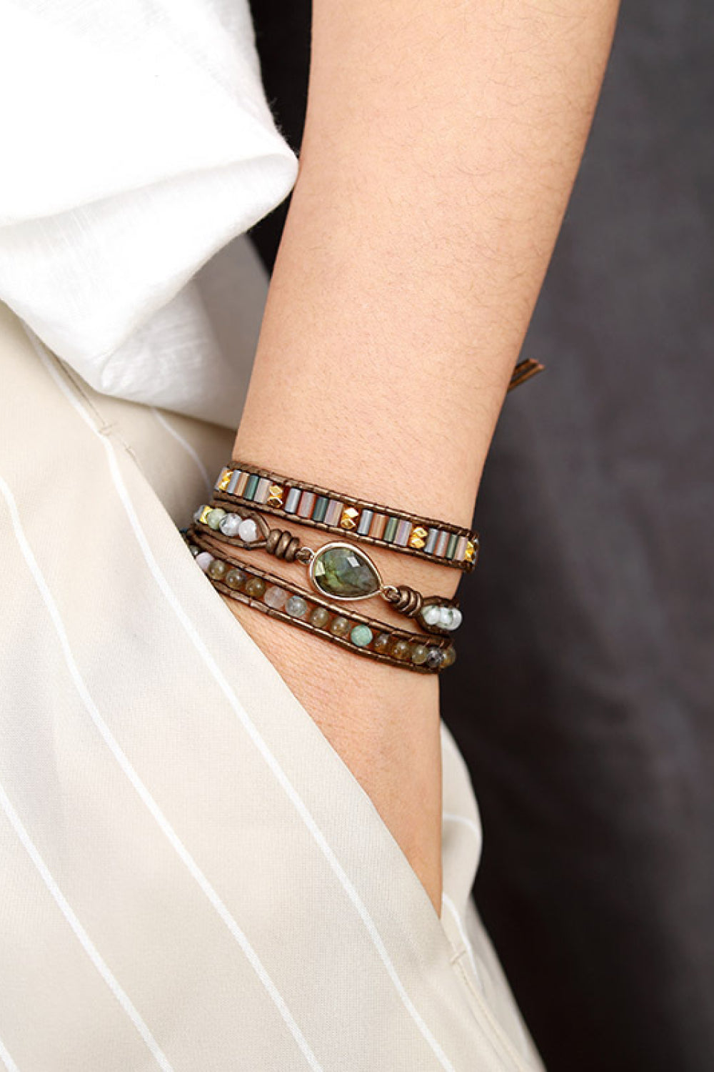 Handmade Triple Layer Beaded Wrap Bracelet