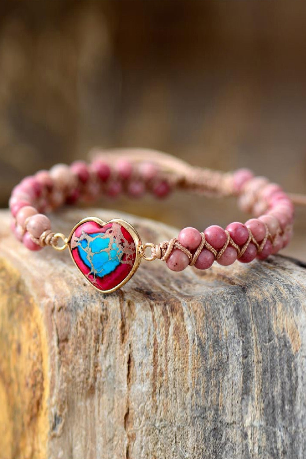 Handmade Heart Shape Natural Stone Bracelet - 7 Color Options