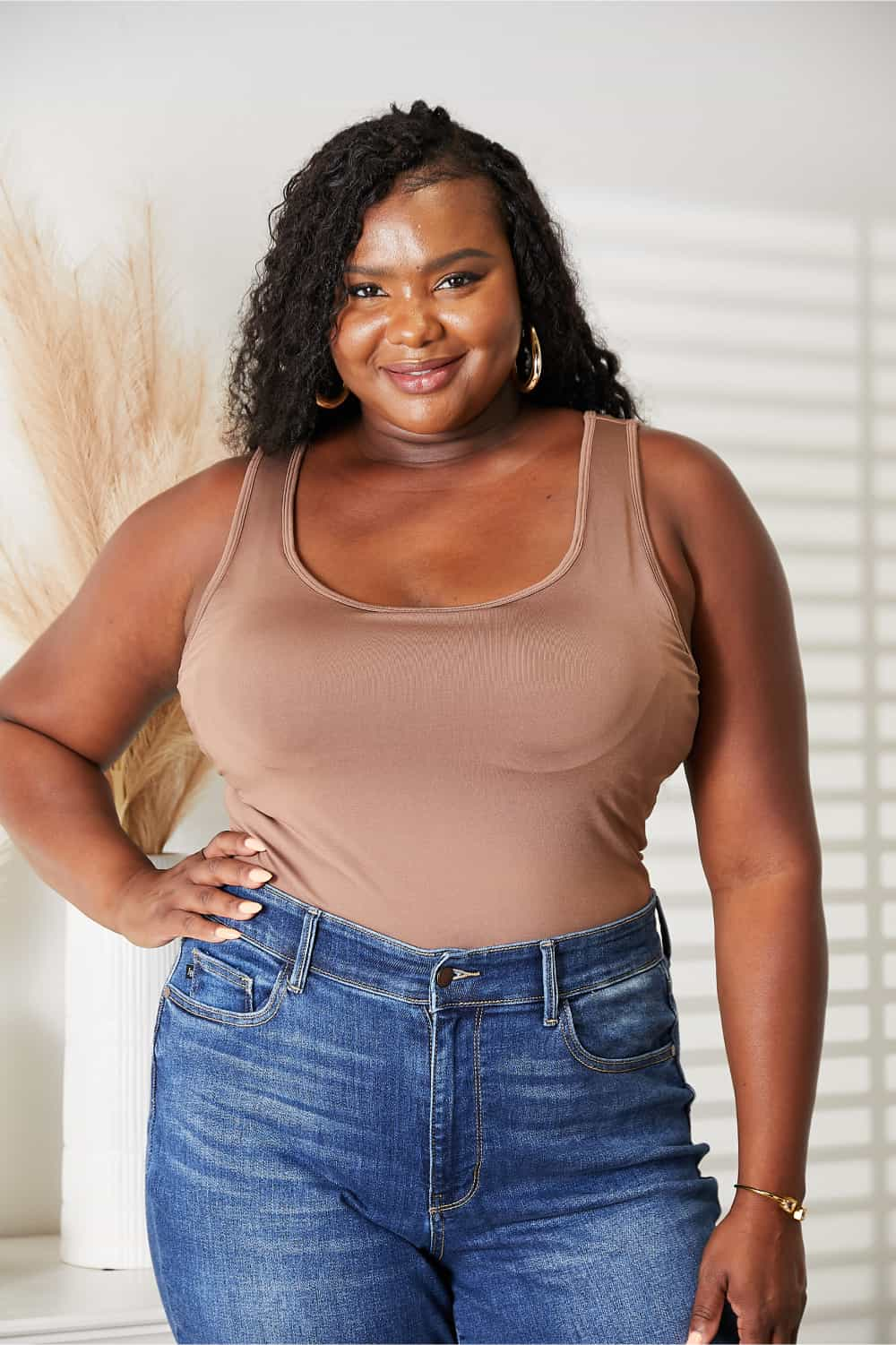 Everyday Basic Tank Bodysuit - Mocha