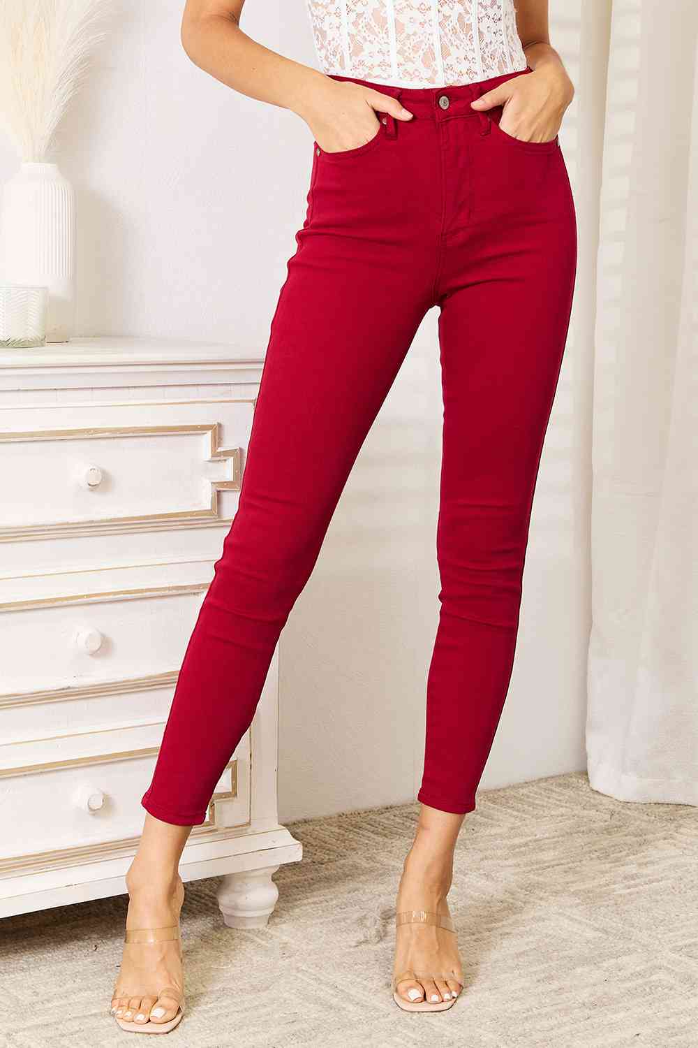 Judy Blue High Waist Tummy Control Skinny Jeans - Holiday Red