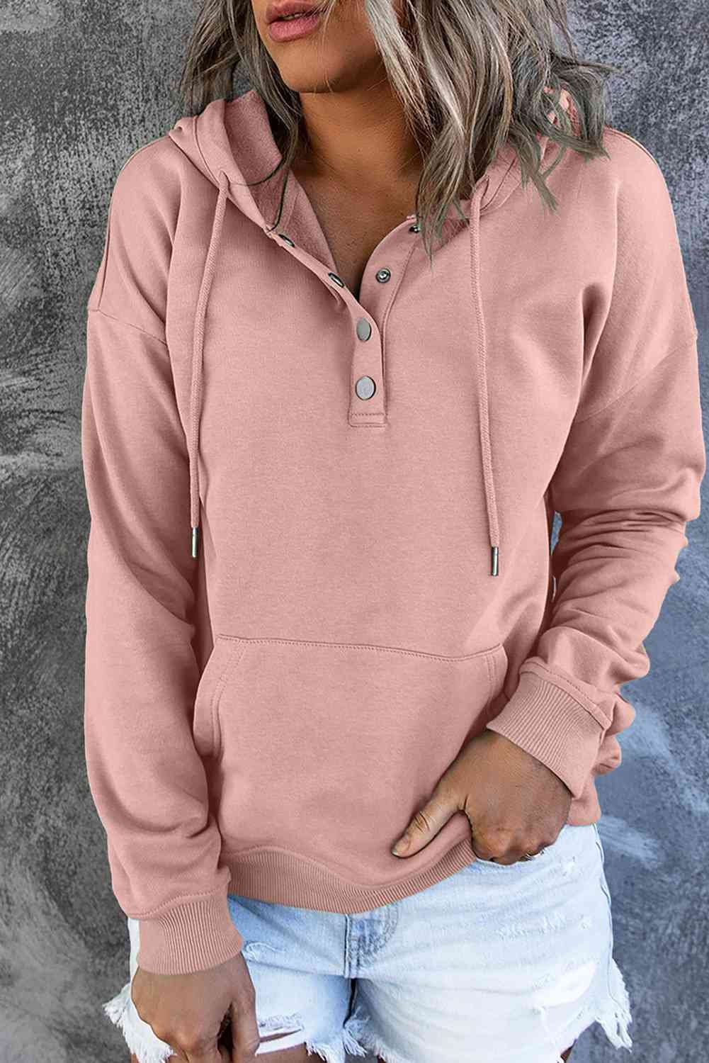 Snap Placket Soft Hoodie - 9 Color Options