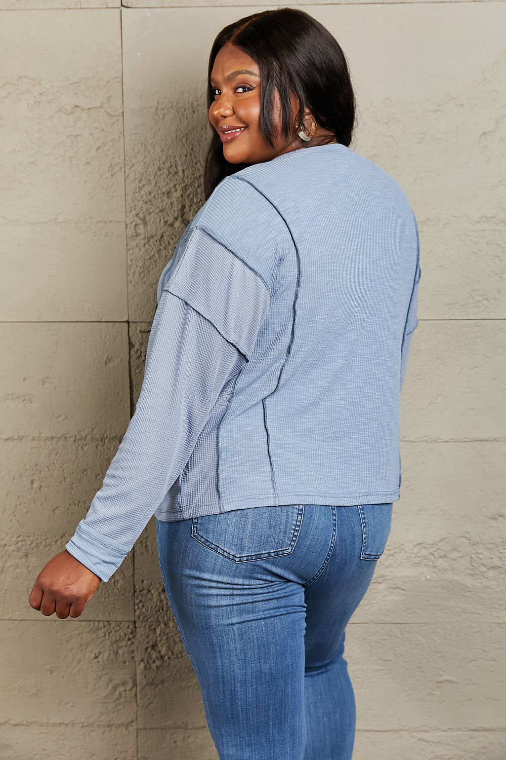 Seams True Blue Oversized Henley Top