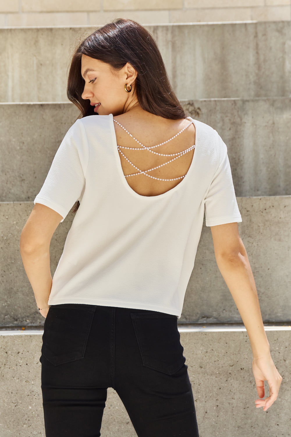 Criss Cross Pearl Open Back Top