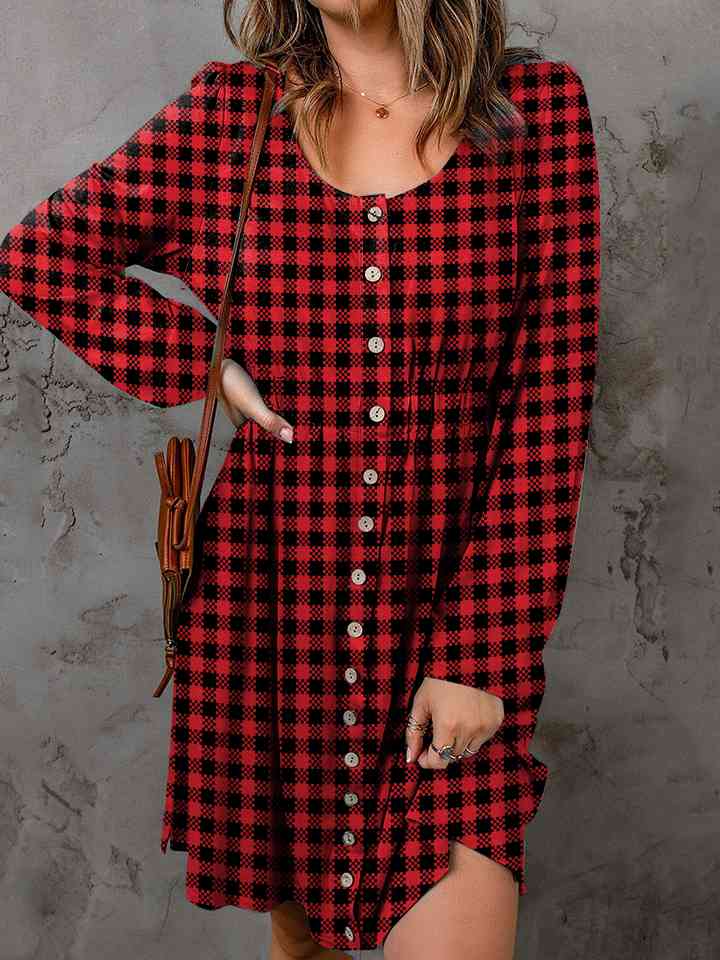 The "Magic" Long Sleeve Dress - Red Plaid