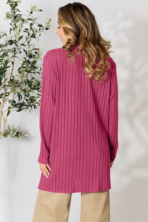 Ribbed Open Front Cardigan with Pockets - 5 Color Options