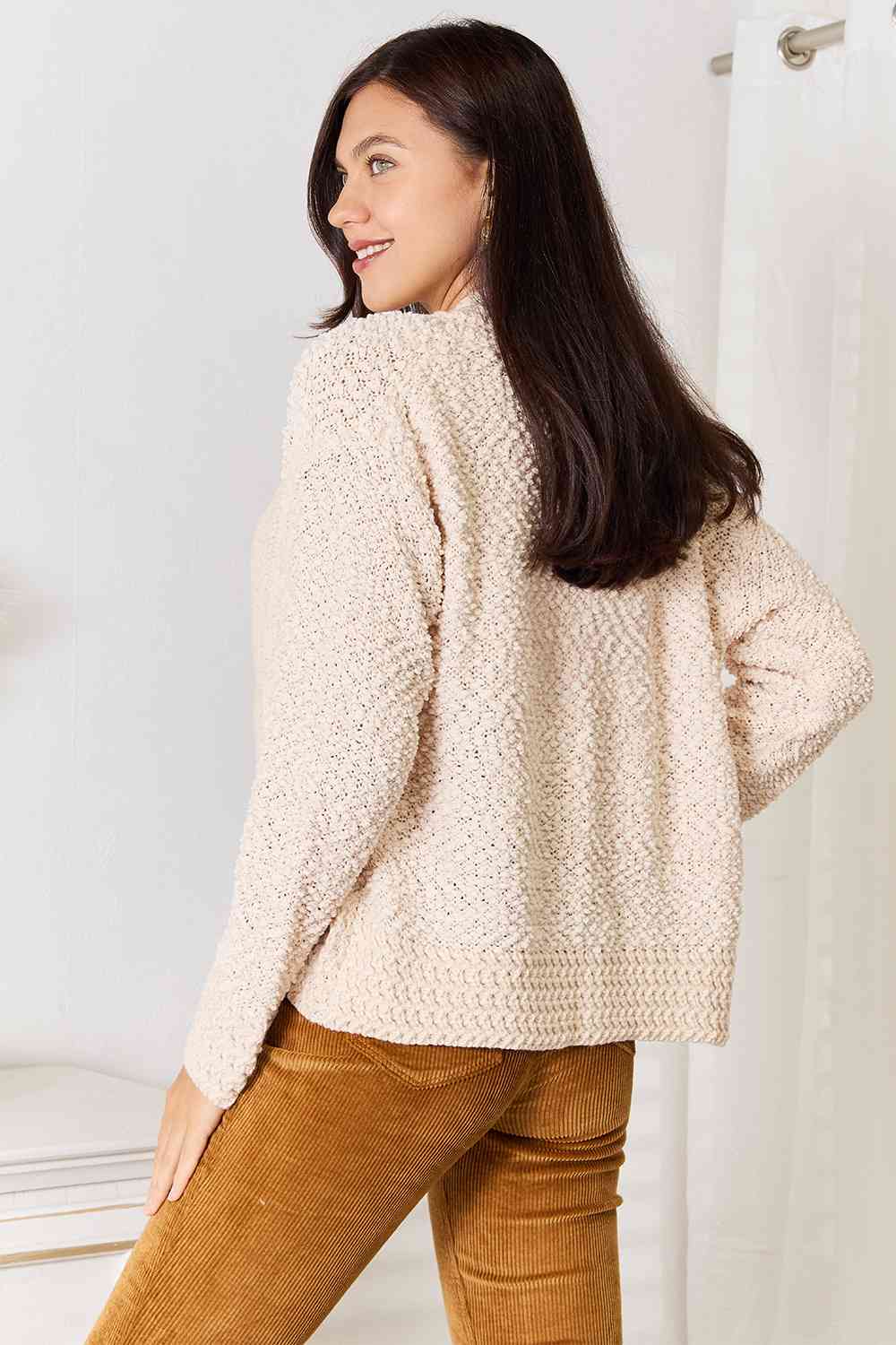 Open Front Knit Cocoon Cardigan in Cream