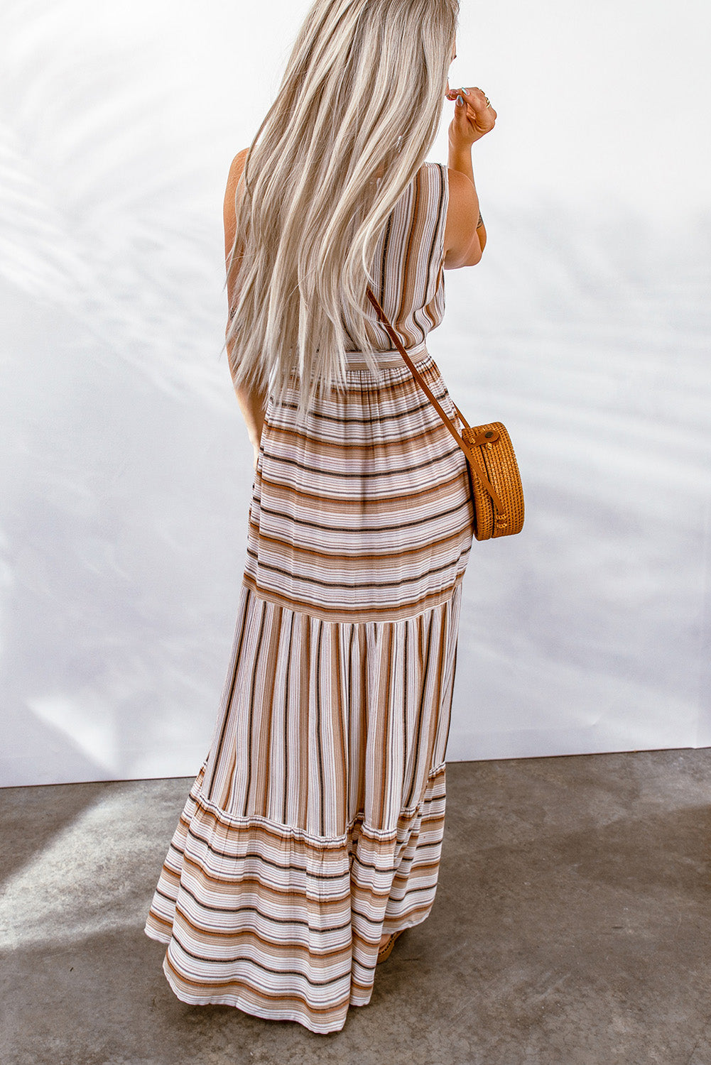 Tassel Tie Striped Side Slit Dress