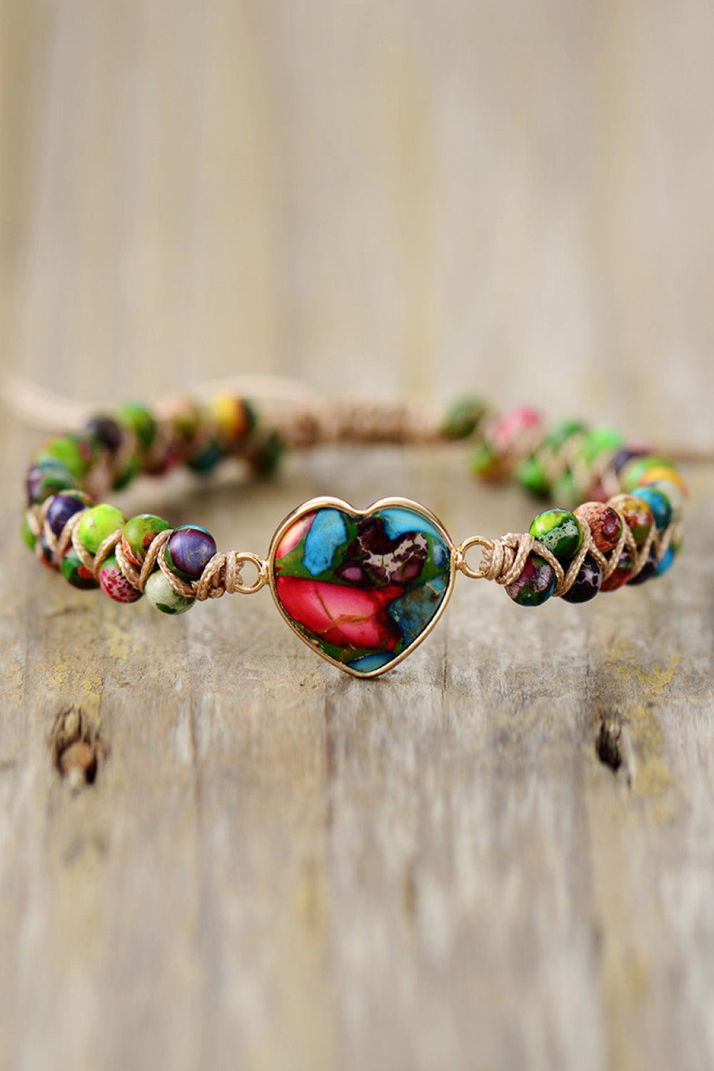 Handmade Heart Shape Natural Stone Bracelet - 7 Color Options