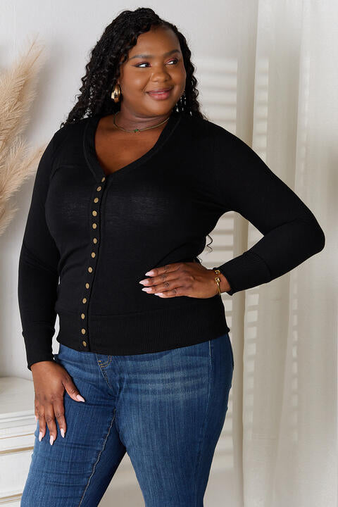 Snap Front Fitted V-Neck Cardigan