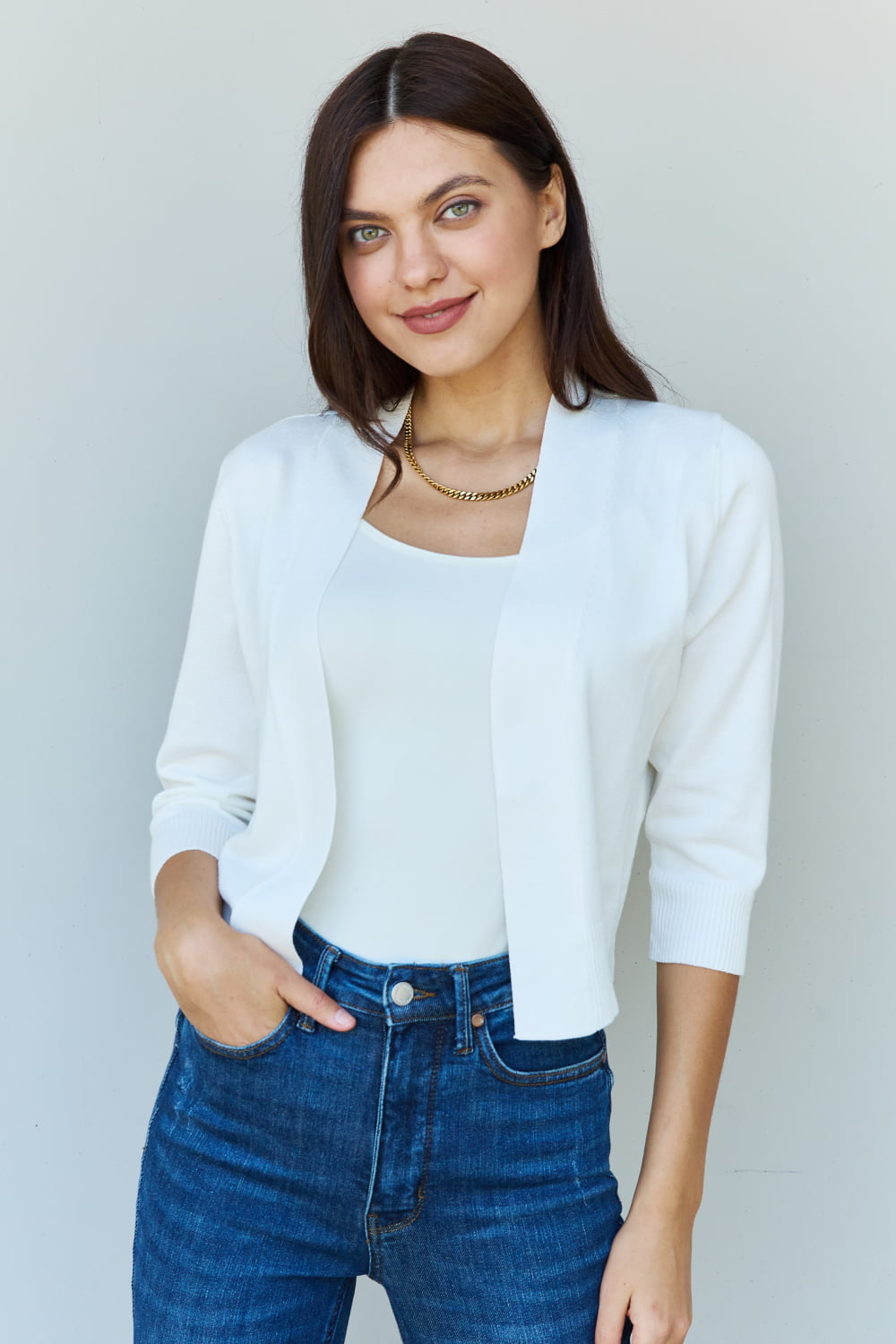 My Favorite 3/4 Sleeve Cropped Cardigan - Ivory