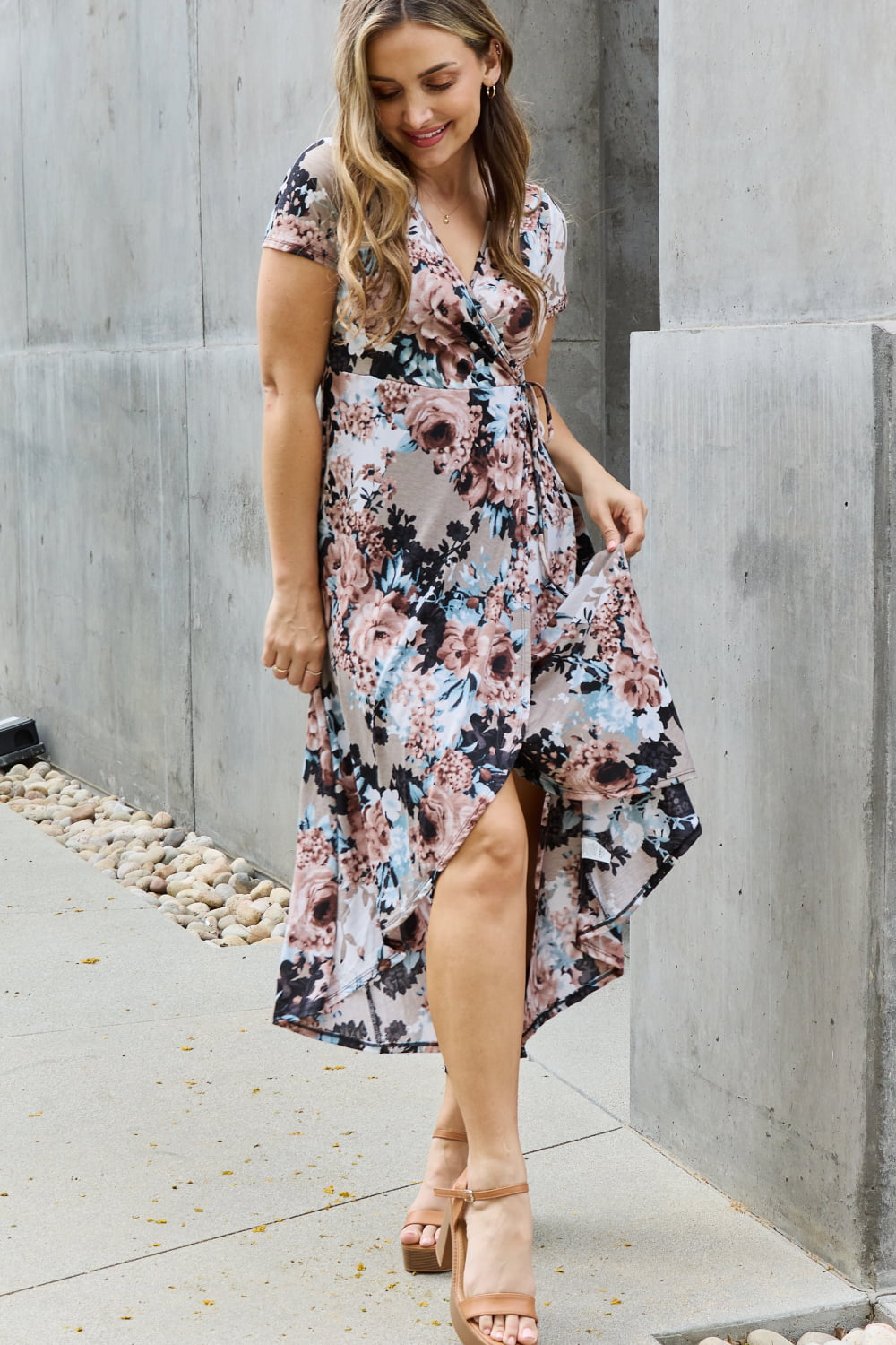 Give Me Roses Faux Wrap Dress