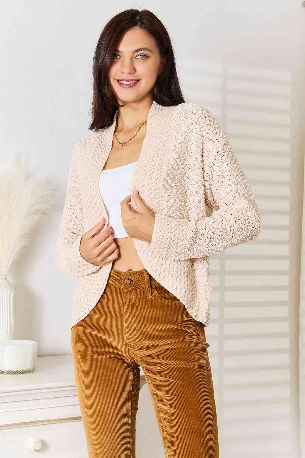 Open Front Knit Cocoon Cardigan in Cream