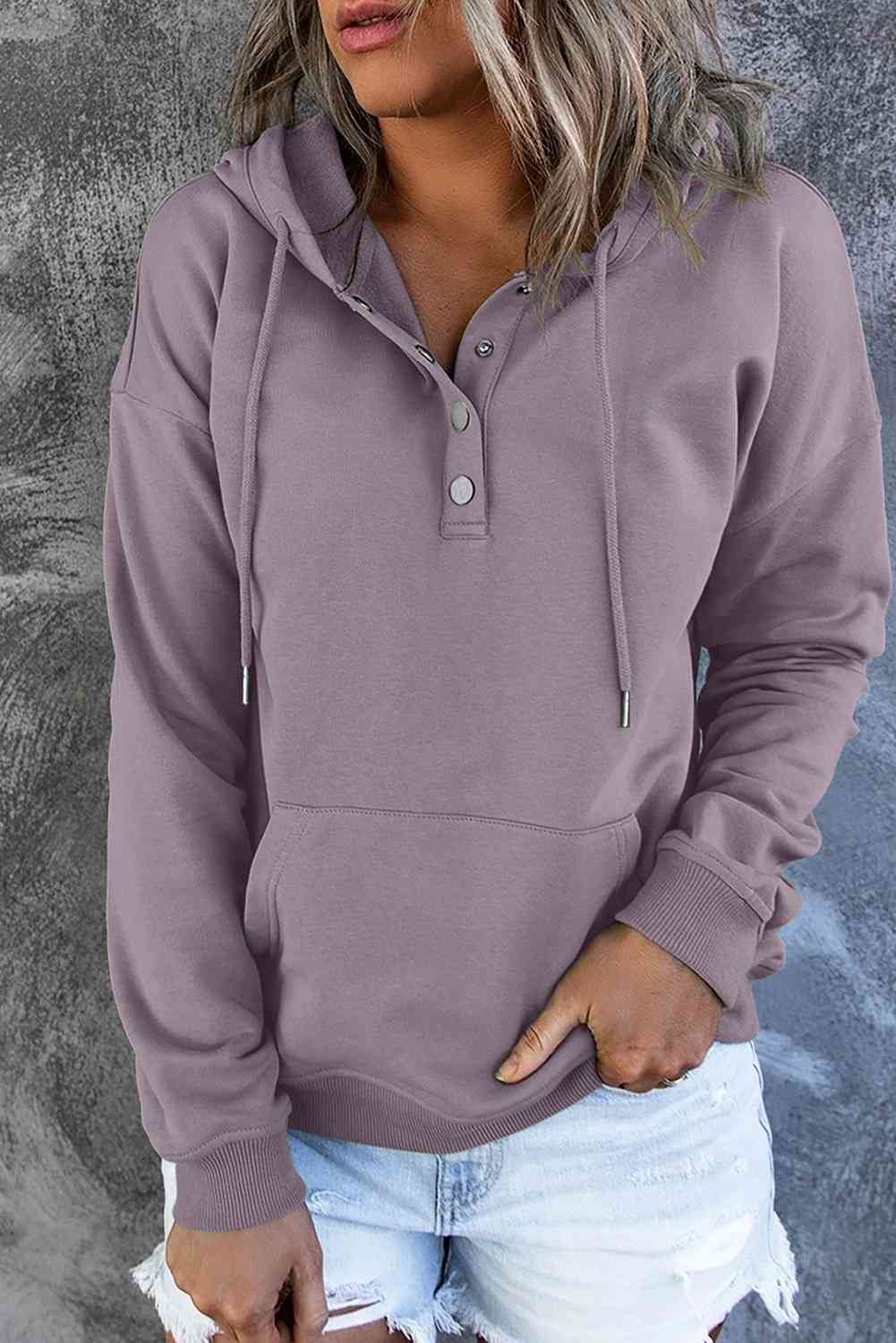 Snap Placket Soft Hoodie - 9 Color Options