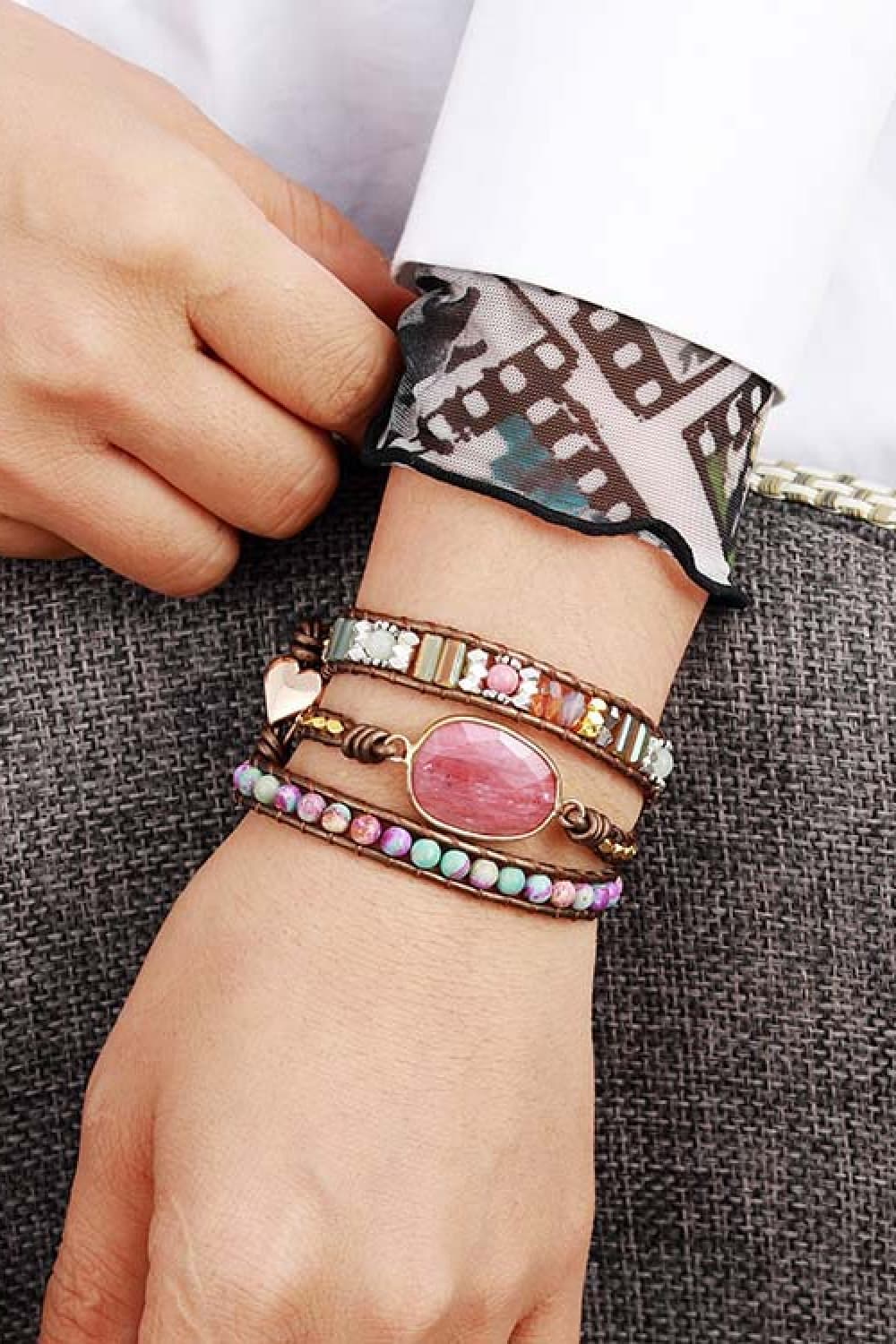 Handmade Crystal Beaded Natural Stone Wrap Bracelet - 2 Options