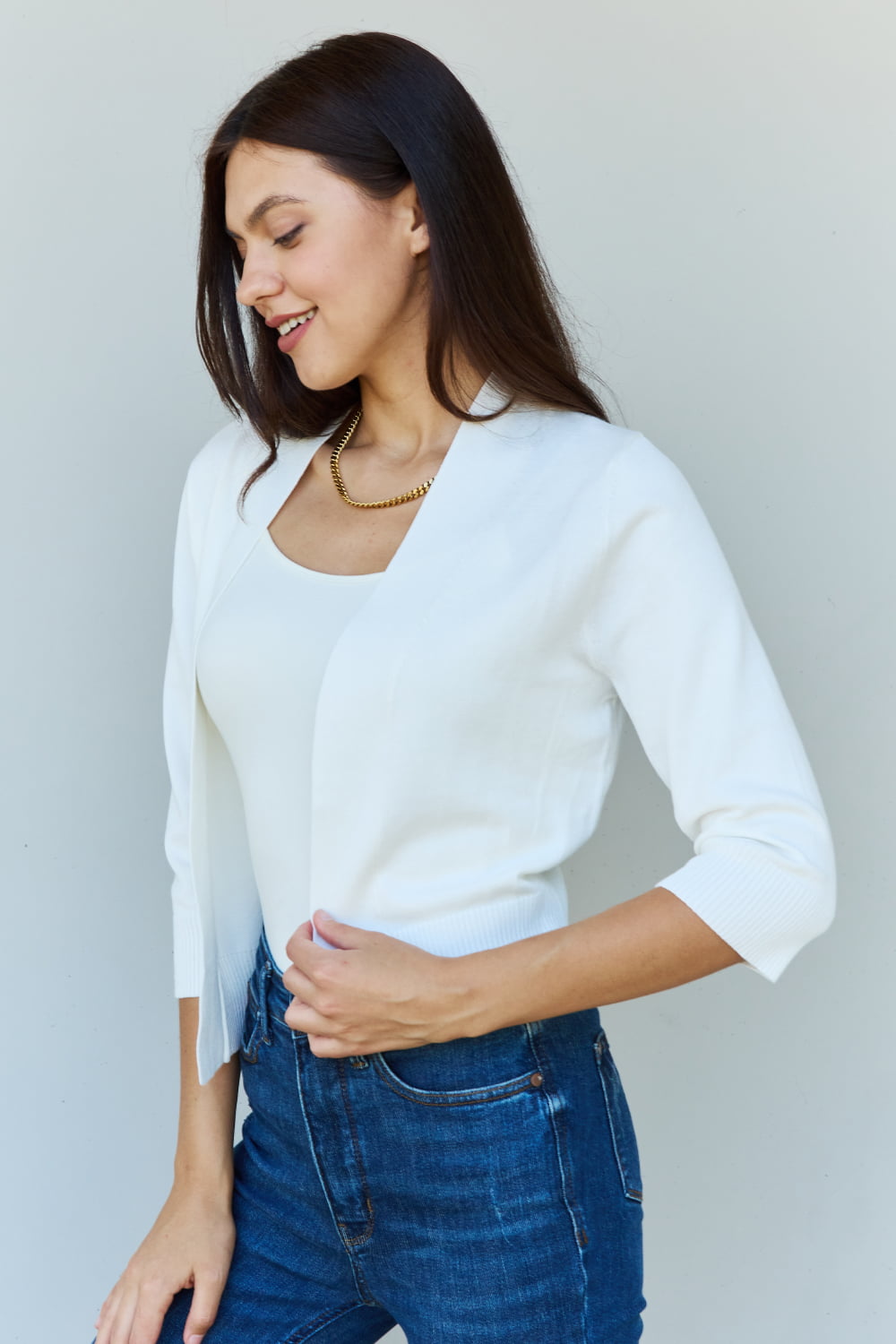 My Favorite 3/4 Sleeve Cropped Cardigan - Ivory