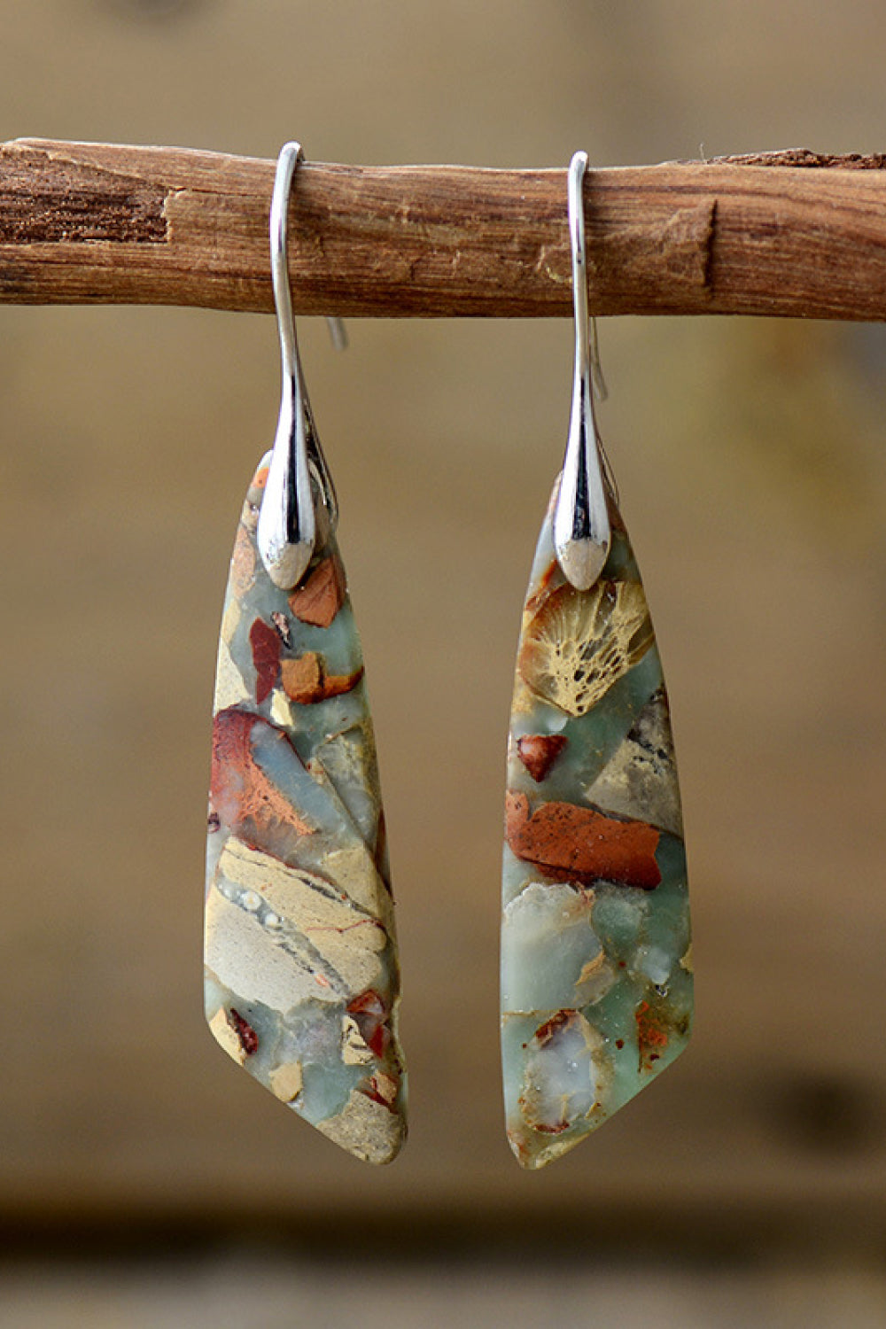 Handmade Natural Stone Drop Earrings - Silver or Gold