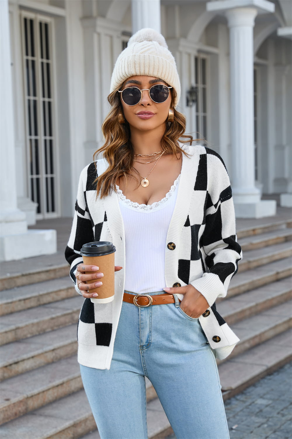 Checkered Button-Up Cardigan - 2 Color Options