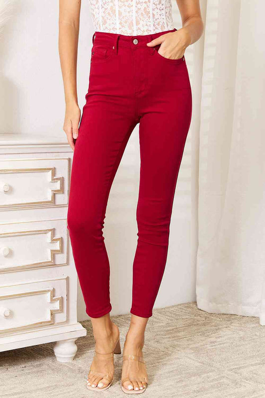 Judy Blue High Waist Tummy Control Skinny Jeans - Holiday Red