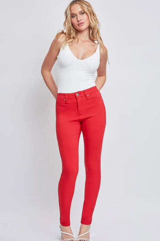 YMI Hyperstretch Mid-Rise Skinny Jean in Ruby Red