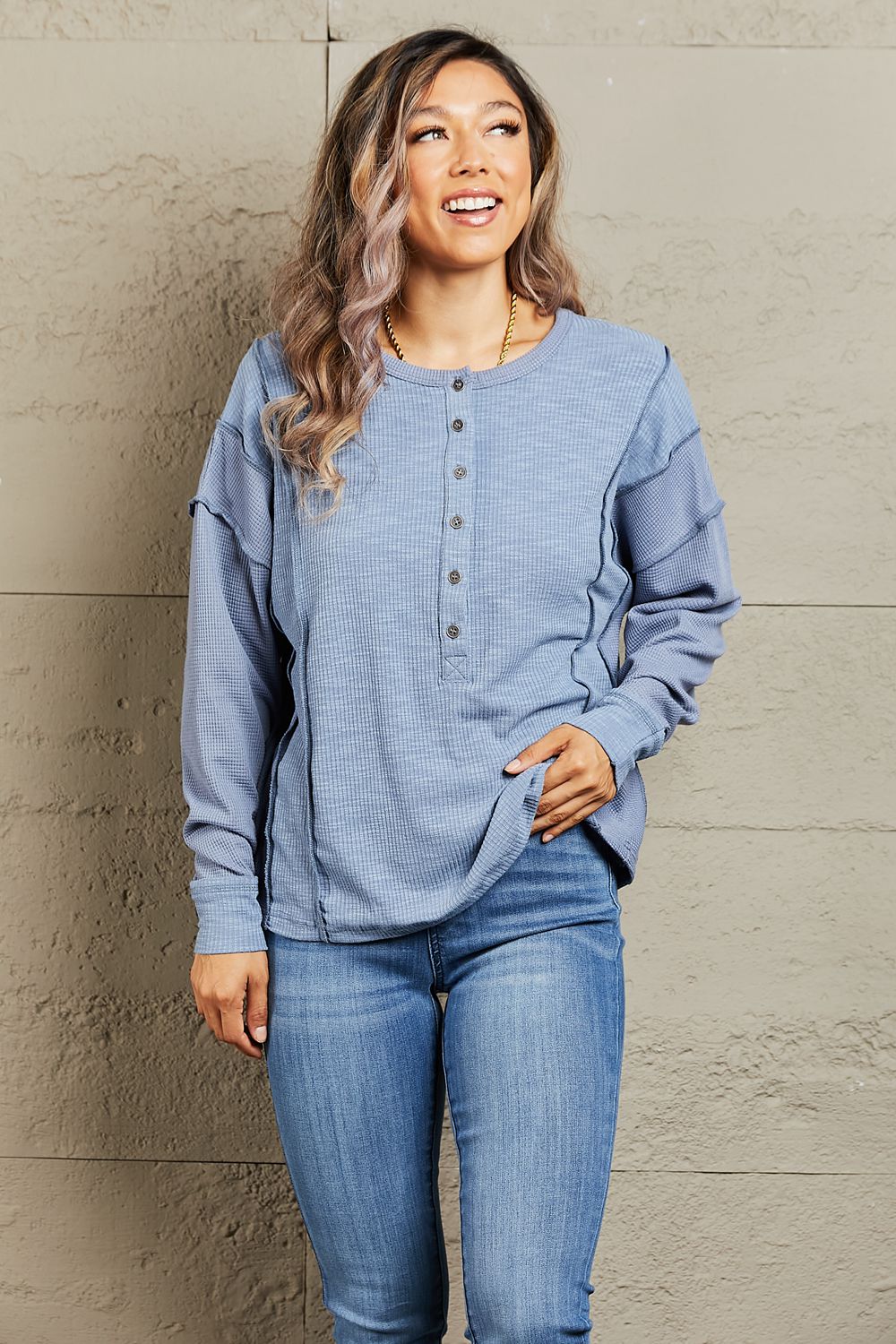 Seams True Blue Oversized Henley Top