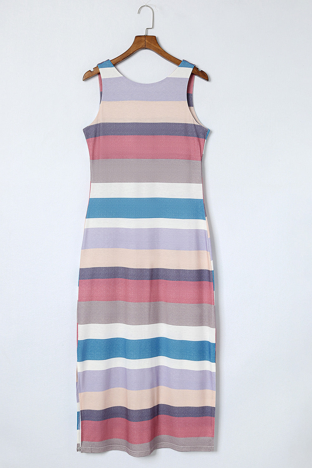 Effortless Side Slit Maxi Dress - Multicolor Stripe