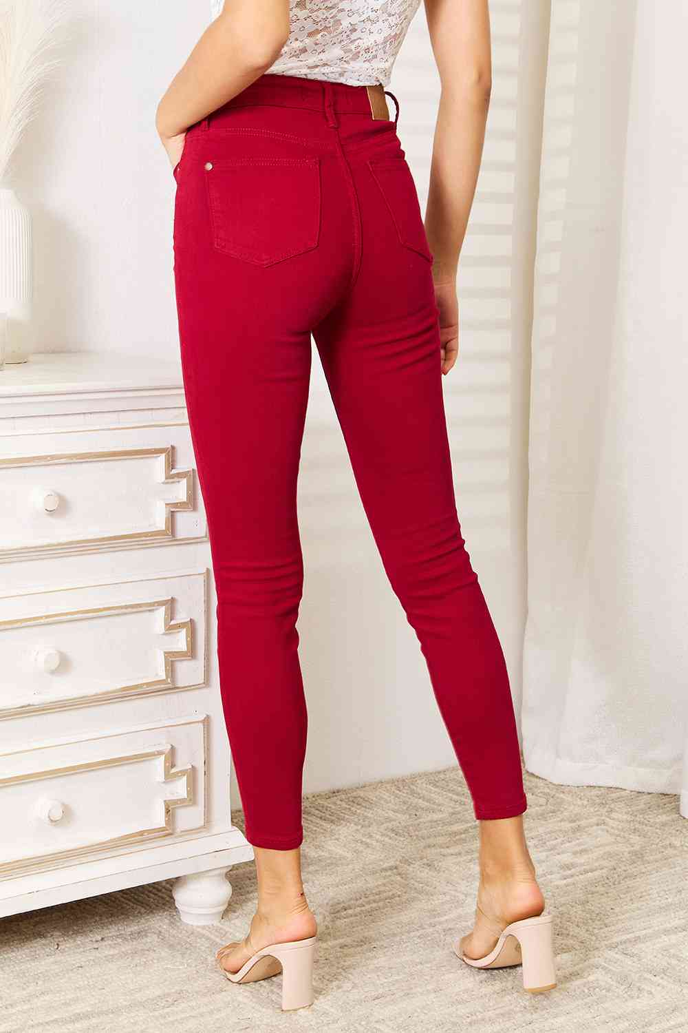 Judy Blue High Waist Tummy Control Skinny Jeans - Holiday Red