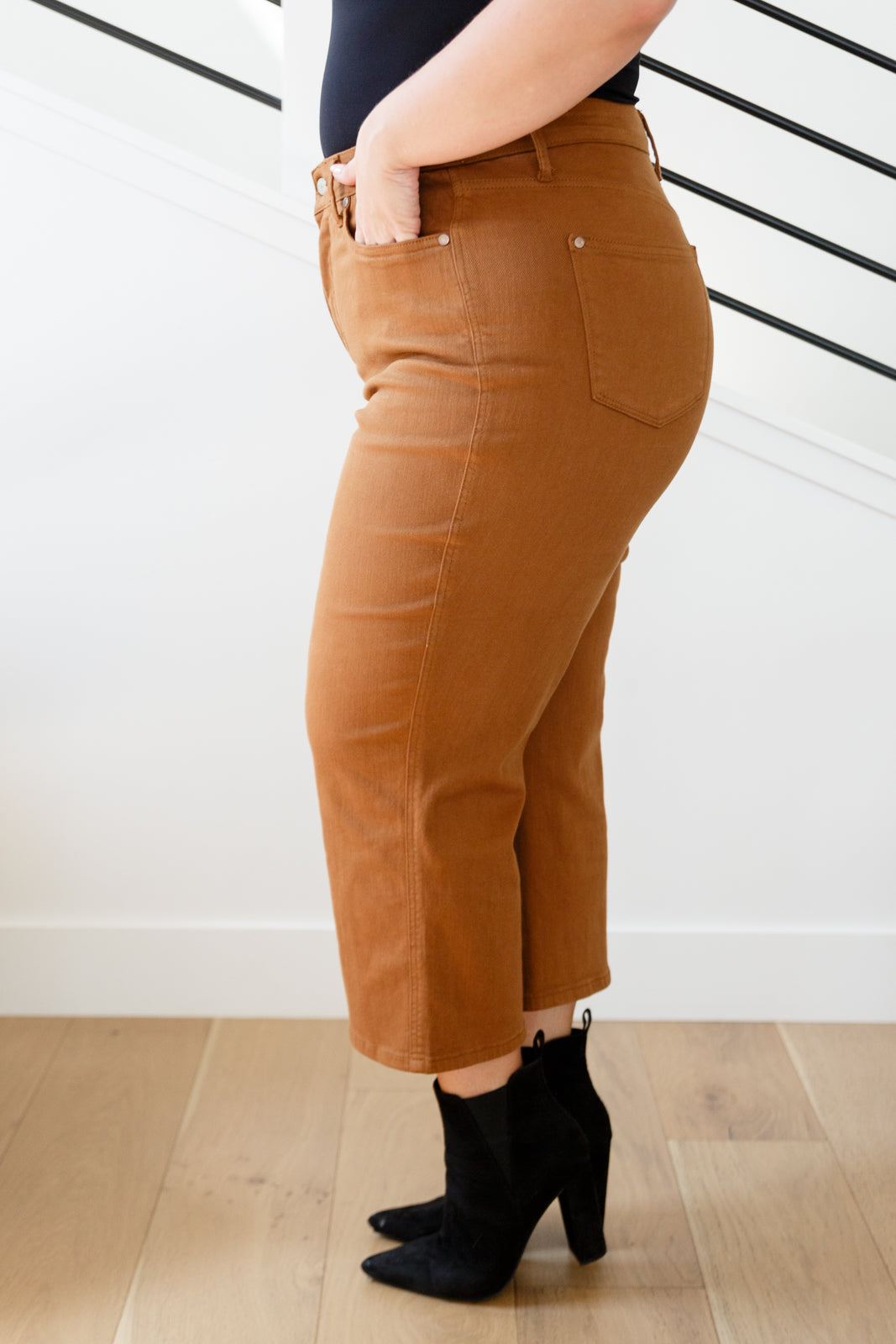 Judy Blue High Rise Control Top Wide Leg Crop Jeans - Camel