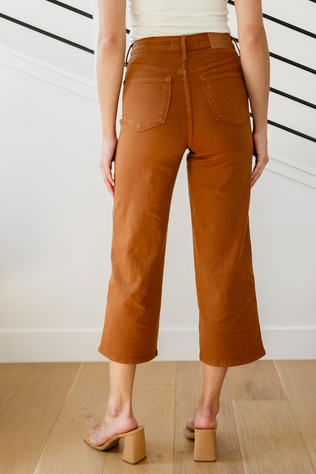 Judy Blue High Rise Control Top Wide Leg Crop Jeans - Camel