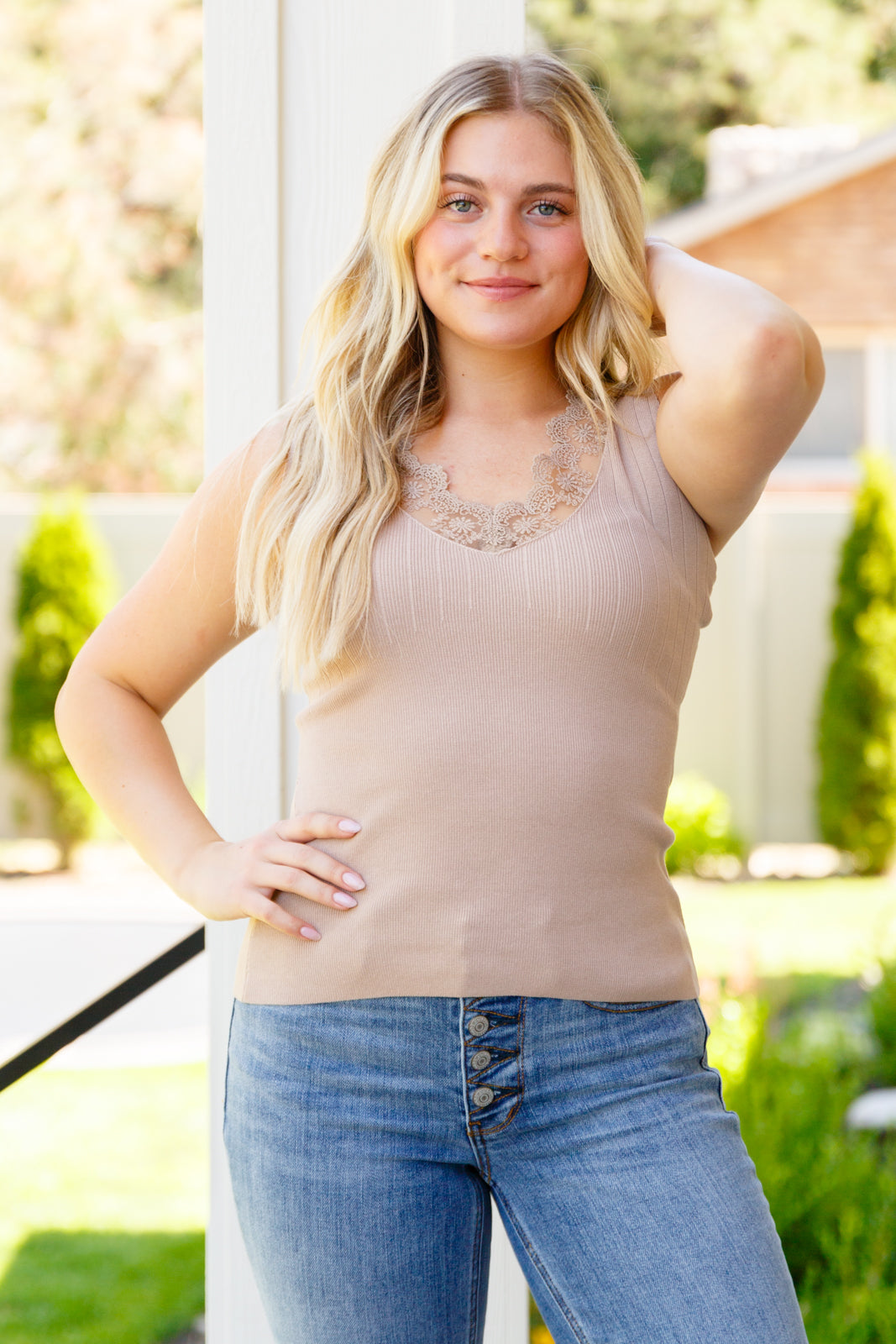 Love You Better Lace Tank in Taupe