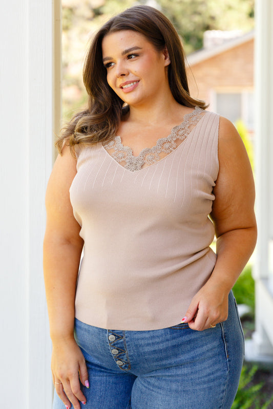 Love You Better Lace Tank in Taupe