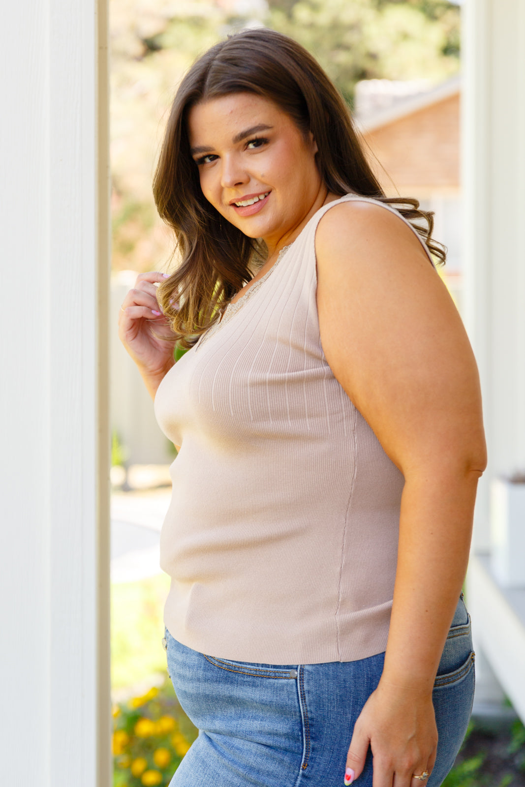 Love You Better Lace Tank in Taupe