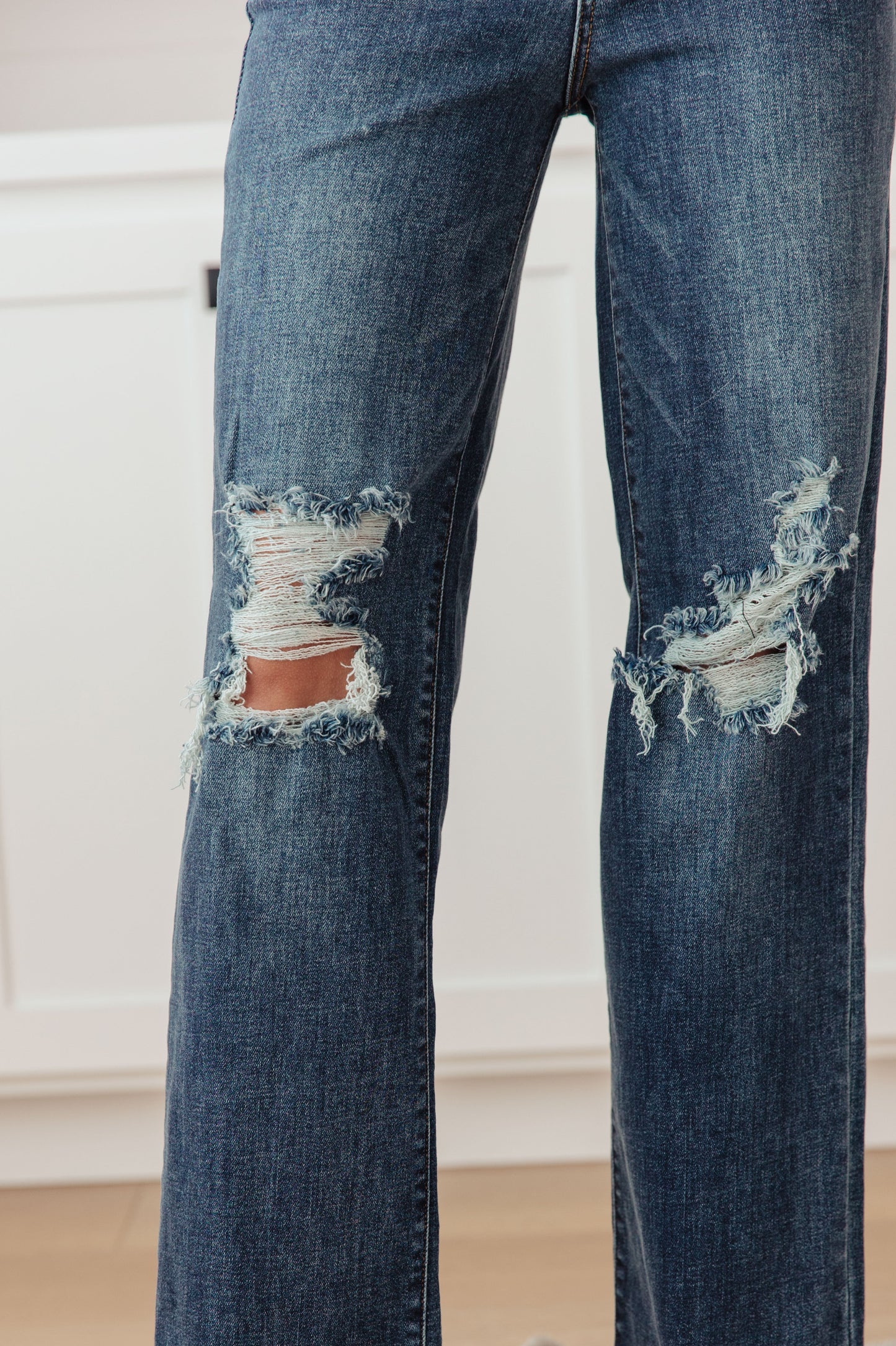 Judy Blue Rose 90's Straight Destroyed Knee Dark Wash Judy Blue Jeans