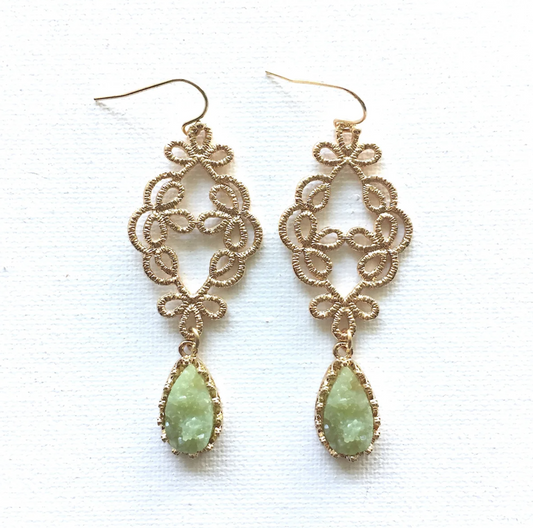 Filigree Druzy Earrings - Mint