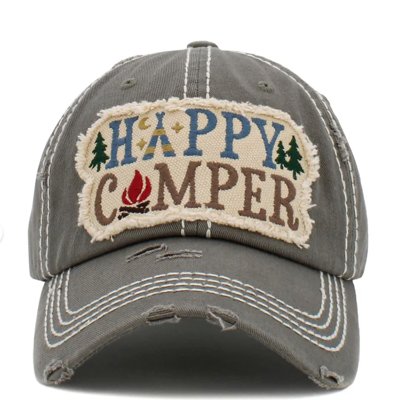 Happy Camper Distressed Vintage Cap