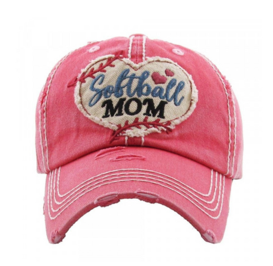 Softball Mom Distressed Vintage Cap