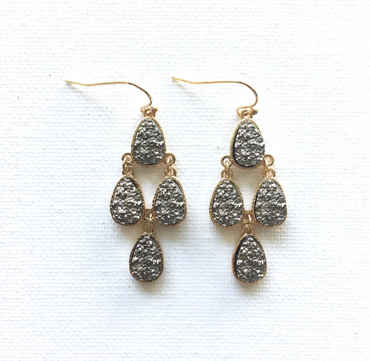 Chandelier Druzy Stone Earrings - Hematite