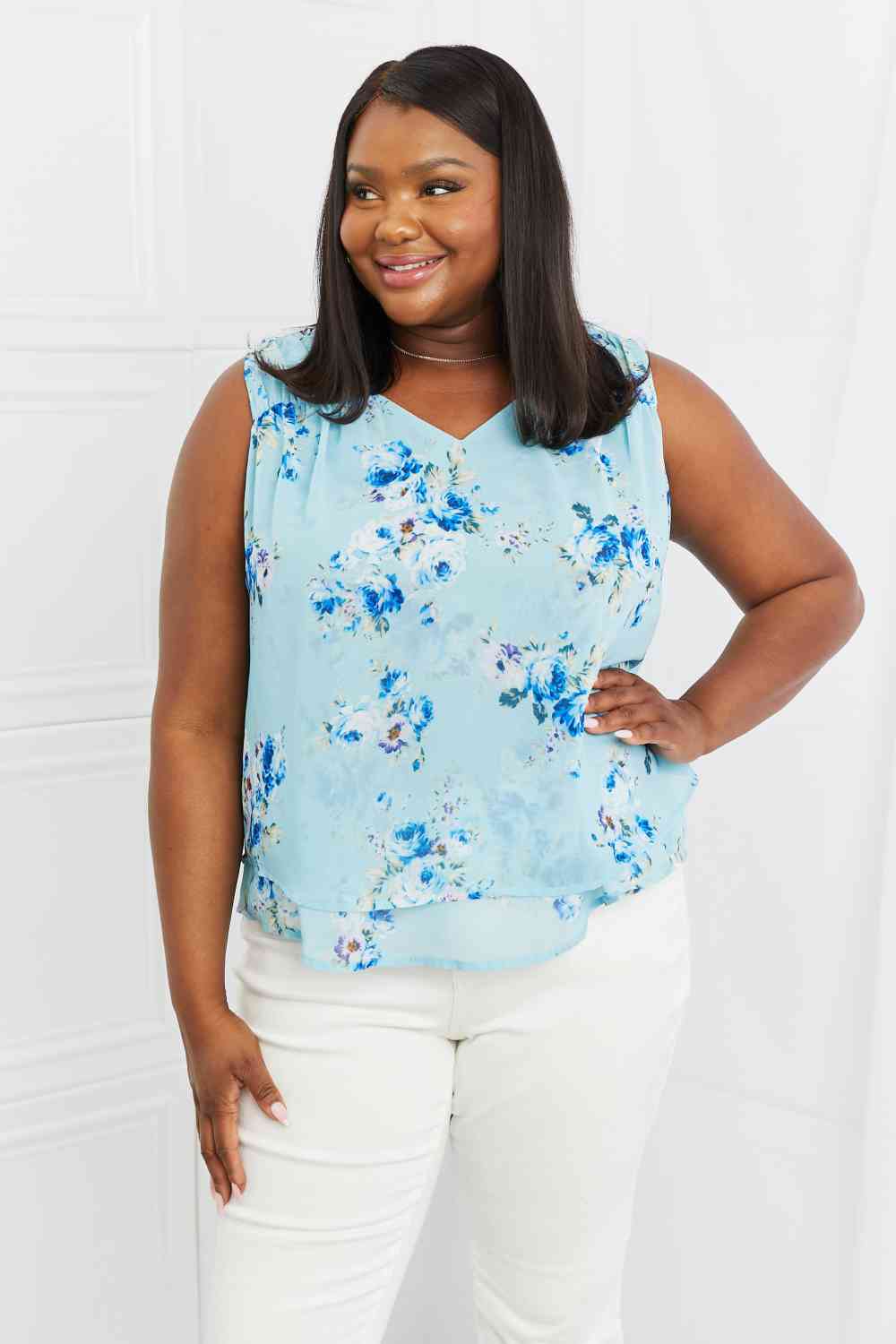 Off To Brunch Chiffon Floral Tank Top