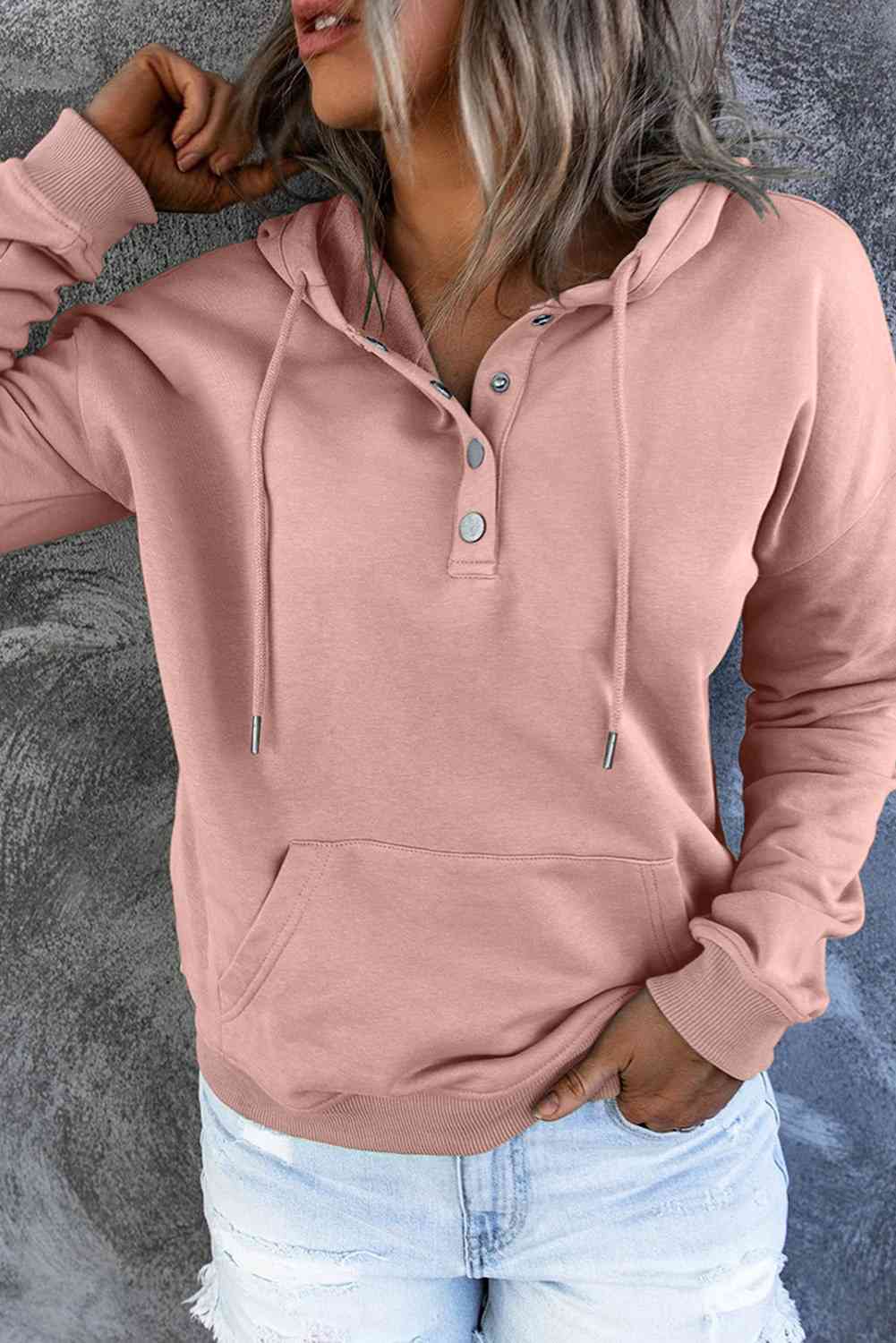 Snap Placket Soft Hoodie - 9 Color Options