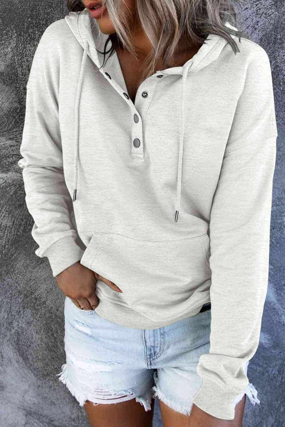 Snap Placket Soft Hoodie - 9 Color Options