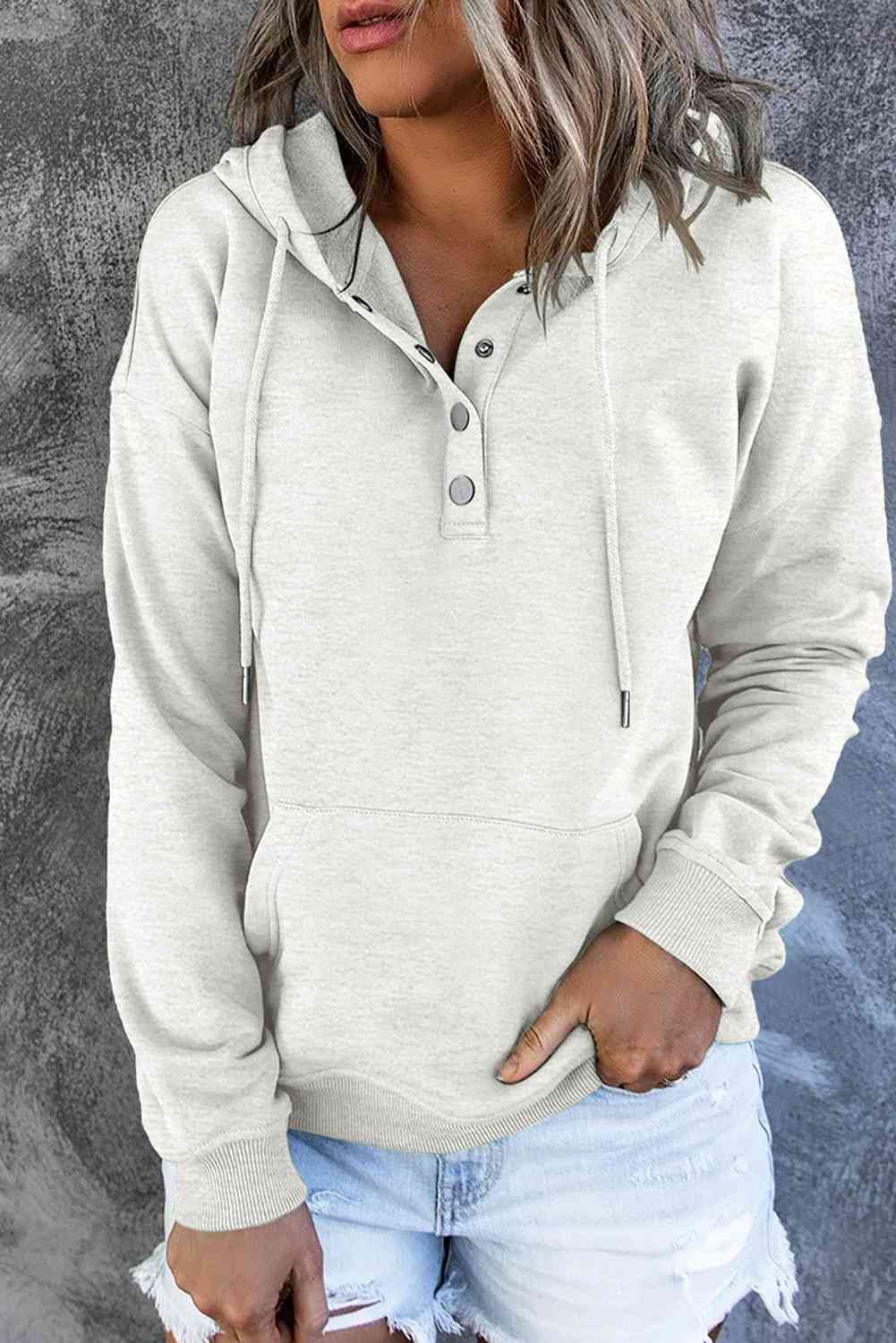 Snap Placket Soft Hoodie - 9 Color Options