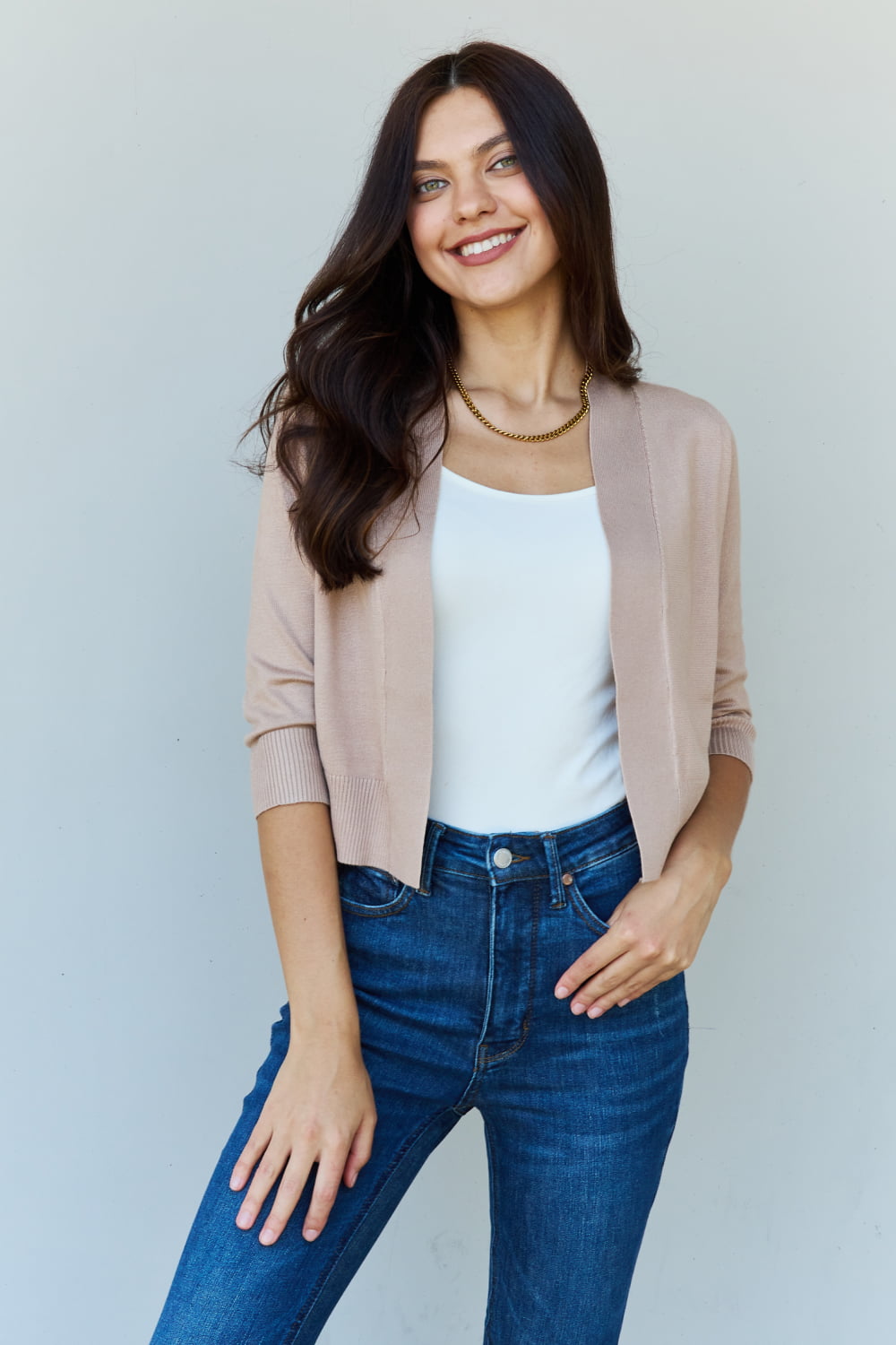 My Favorite 3/4 Sleeve Cropped Cardigan - Khaki