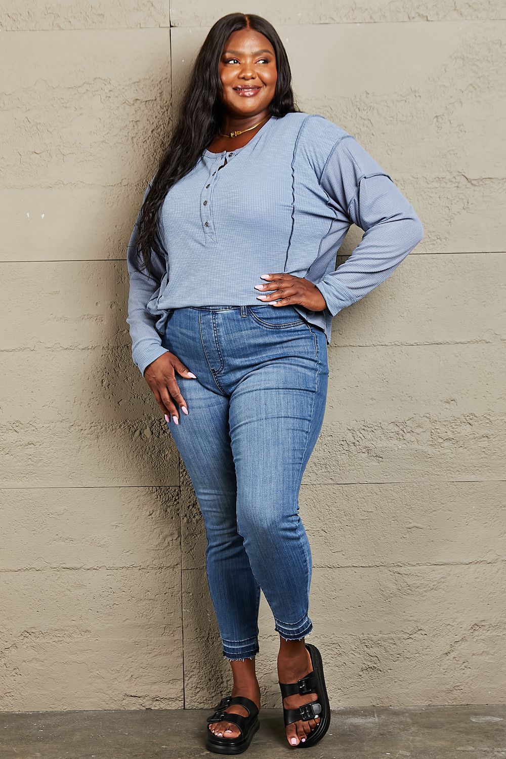 Seams True Blue Oversized Henley Top