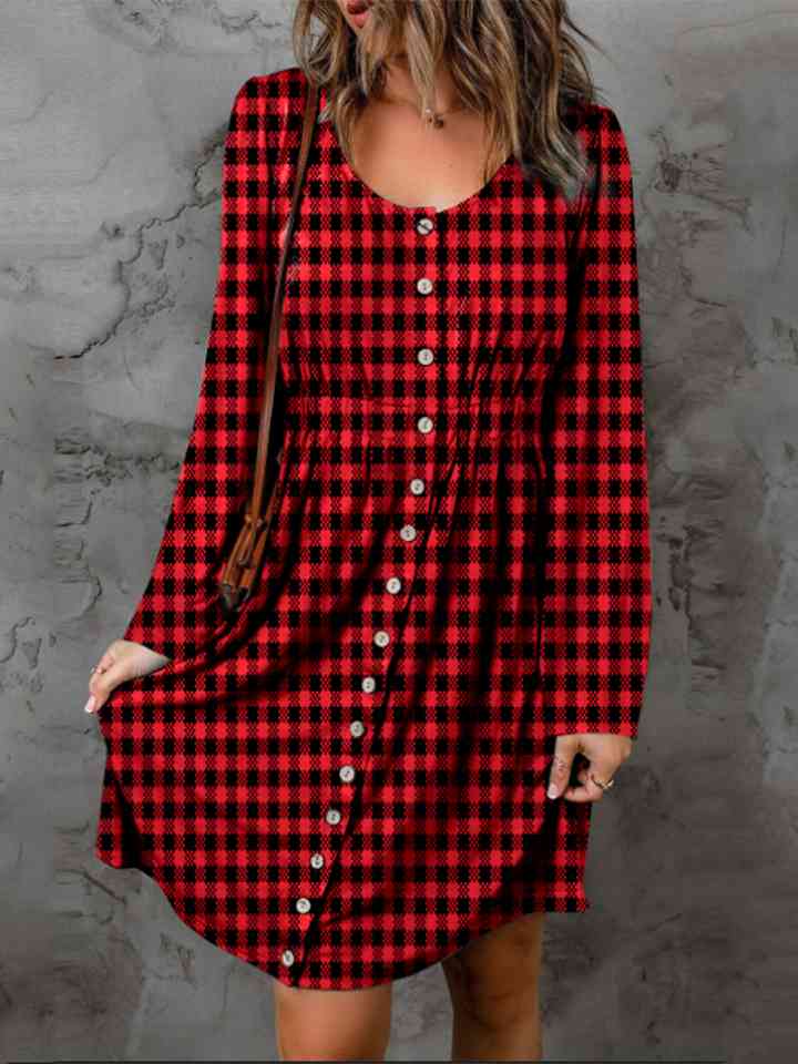 The "Magic" Long Sleeve Dress - Red Plaid