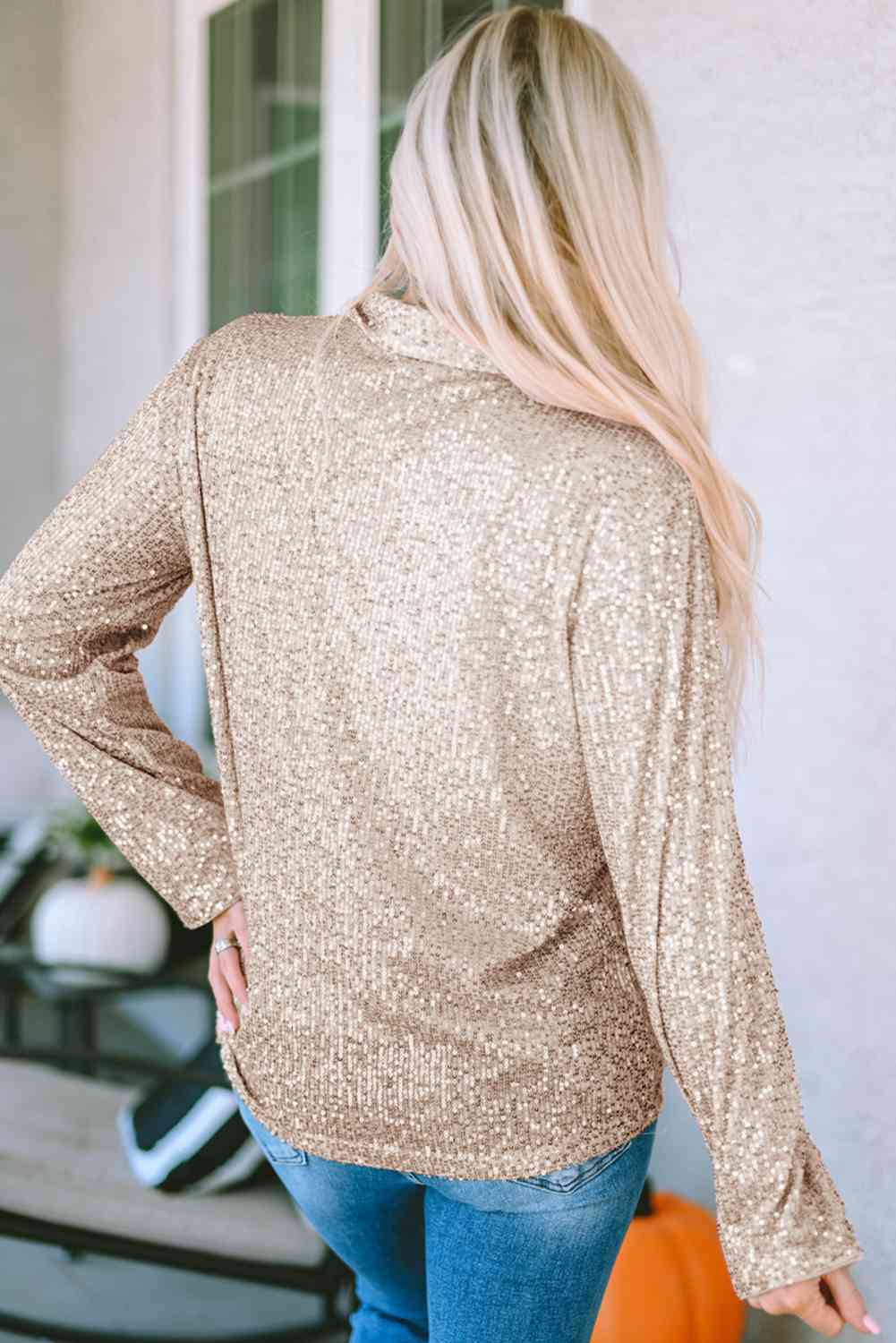 Champagne Sequin Satin Lined Button Up