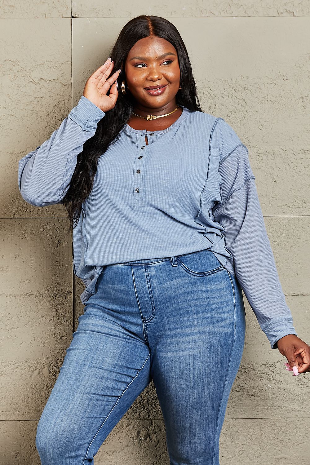 Seams True Blue Oversized Henley Top